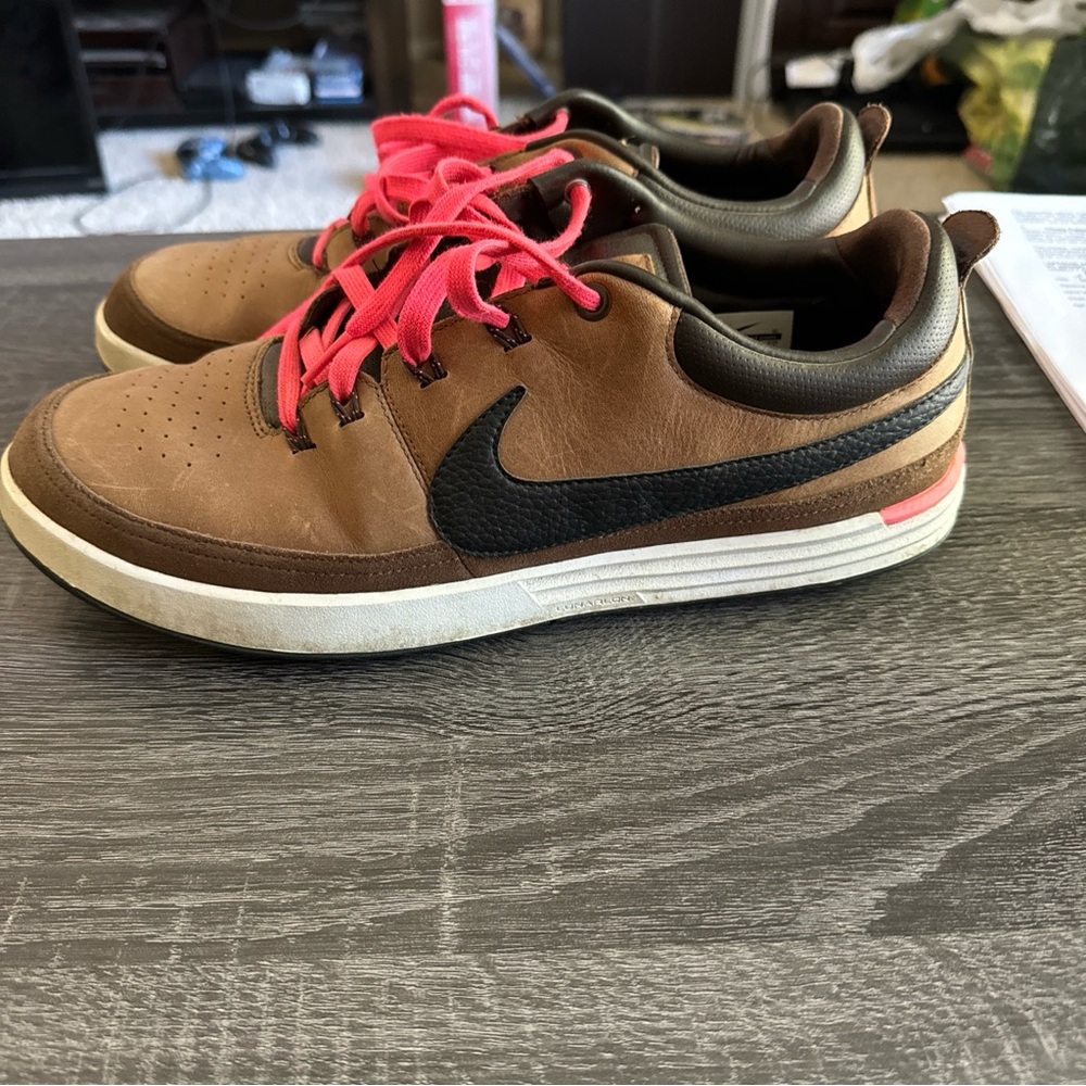 Nike golf waverly lunarlon golf shoes size 12 brown and black spikeless